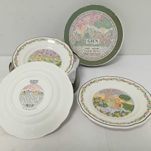 Six assiettes à dessert en faïence de GIEN , 3 saisons, Style Marie Pierre Boitard