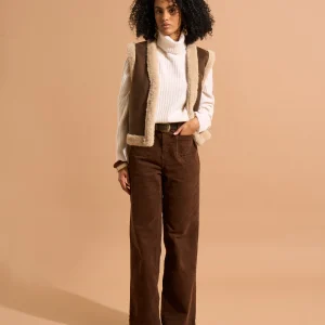 Pantalon large en velours de coton 700 raies taille haute