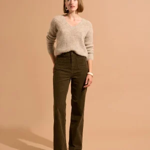 Pantalon large en velours de coton 700 raies taille haute