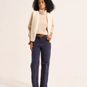 Pantalon large en velours de coton 700 raies taille haute