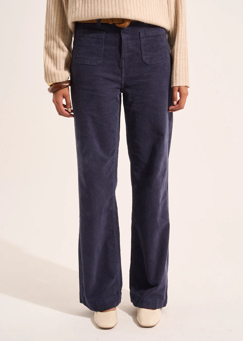 Pantalon large en velours de coton 700 raies taille haute