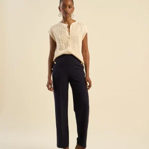 Pantalon effet pont à boutons dorés