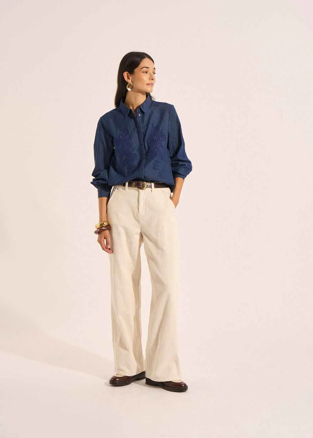 Pantalon large en velours de coton taille haute – Image 5