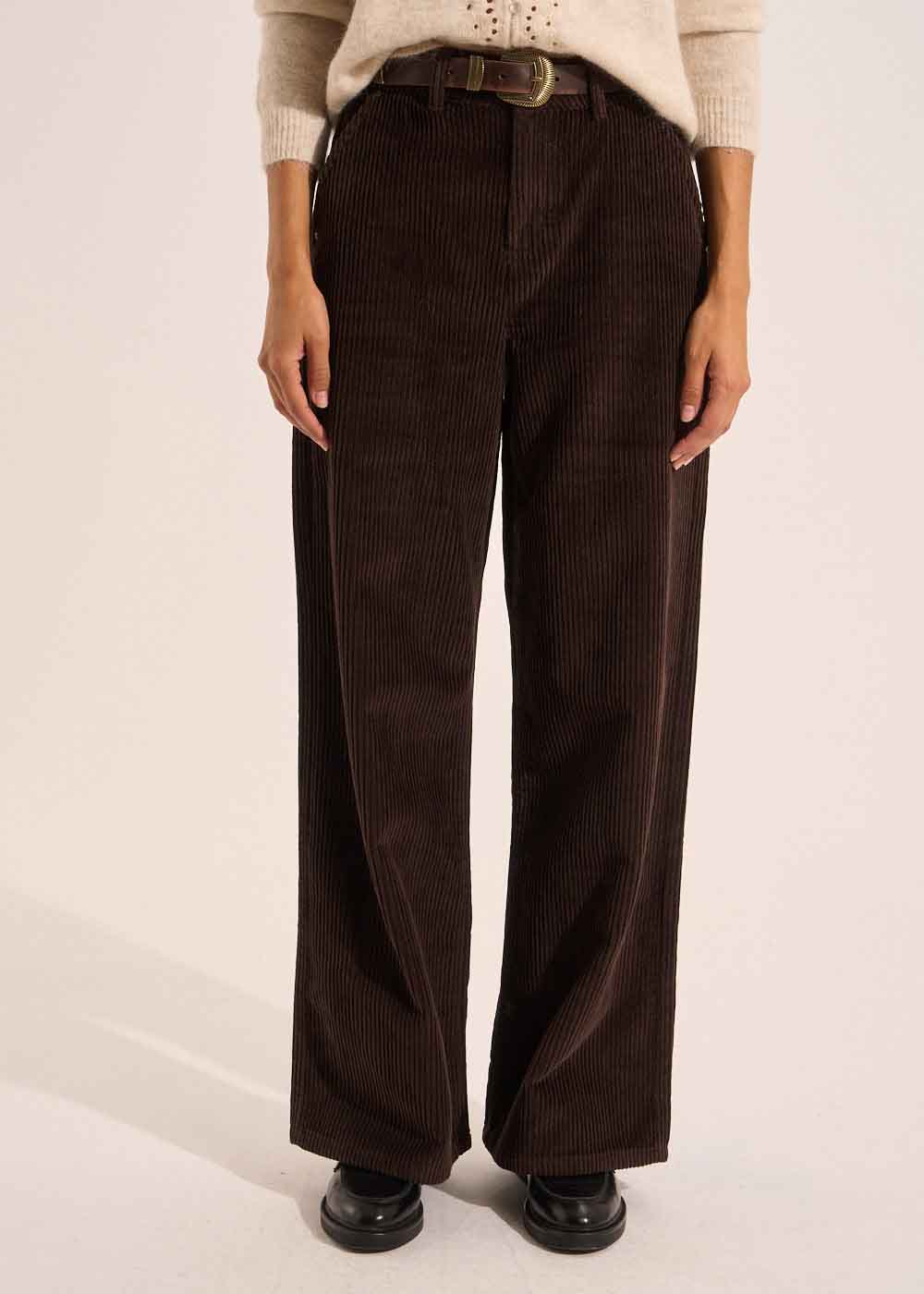 Pantalon large en velours de coton taille haute