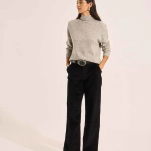 Pantalon large en velours de coton taille haute