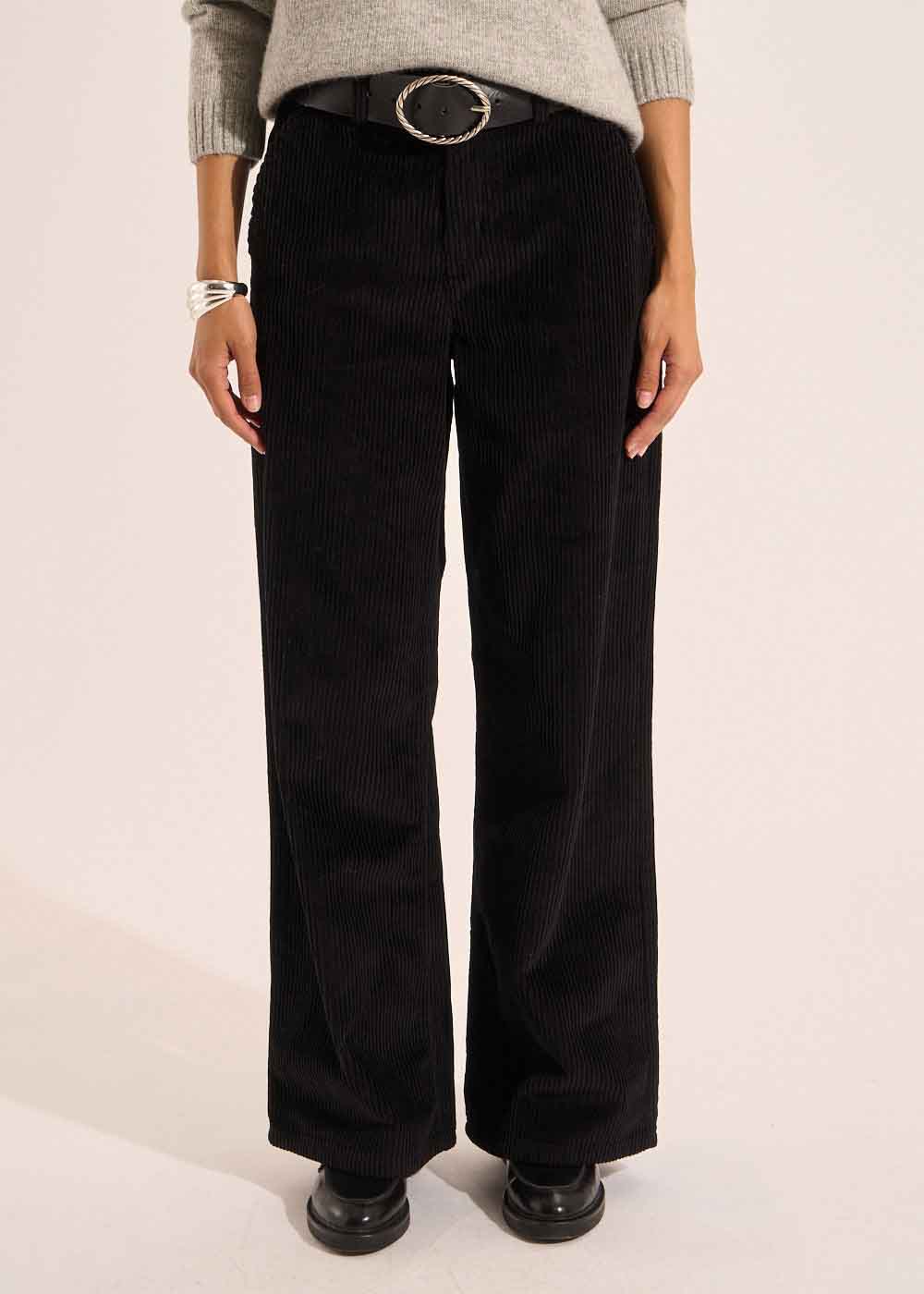 Pantalon large en velours de coton taille haute
