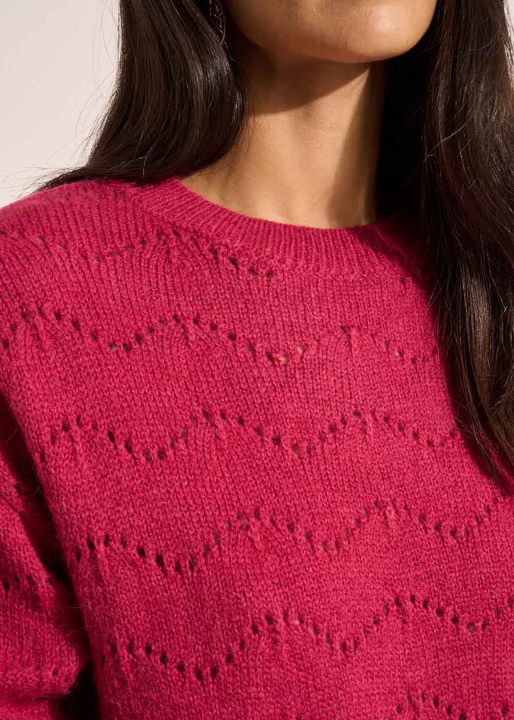 Pull col rond avec jeu de points ajourés