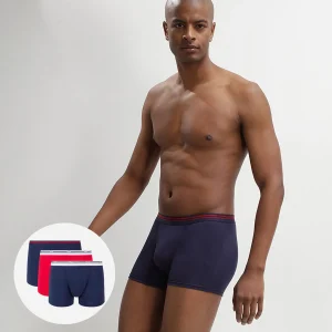 Lot de 3 boxers coton stretch Bleu Denim et Rouge Lave Daily Colors