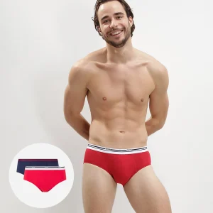 Lot de 2 slips homme Rouge Bleu ceinture graphique Daily Colors