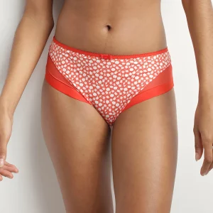 Slip femme en microfibre et tulle Rouge à fleurs Generous