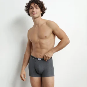 Boxer homme coton modal côtelé Gris Granit ceinture noire Dim Elegant