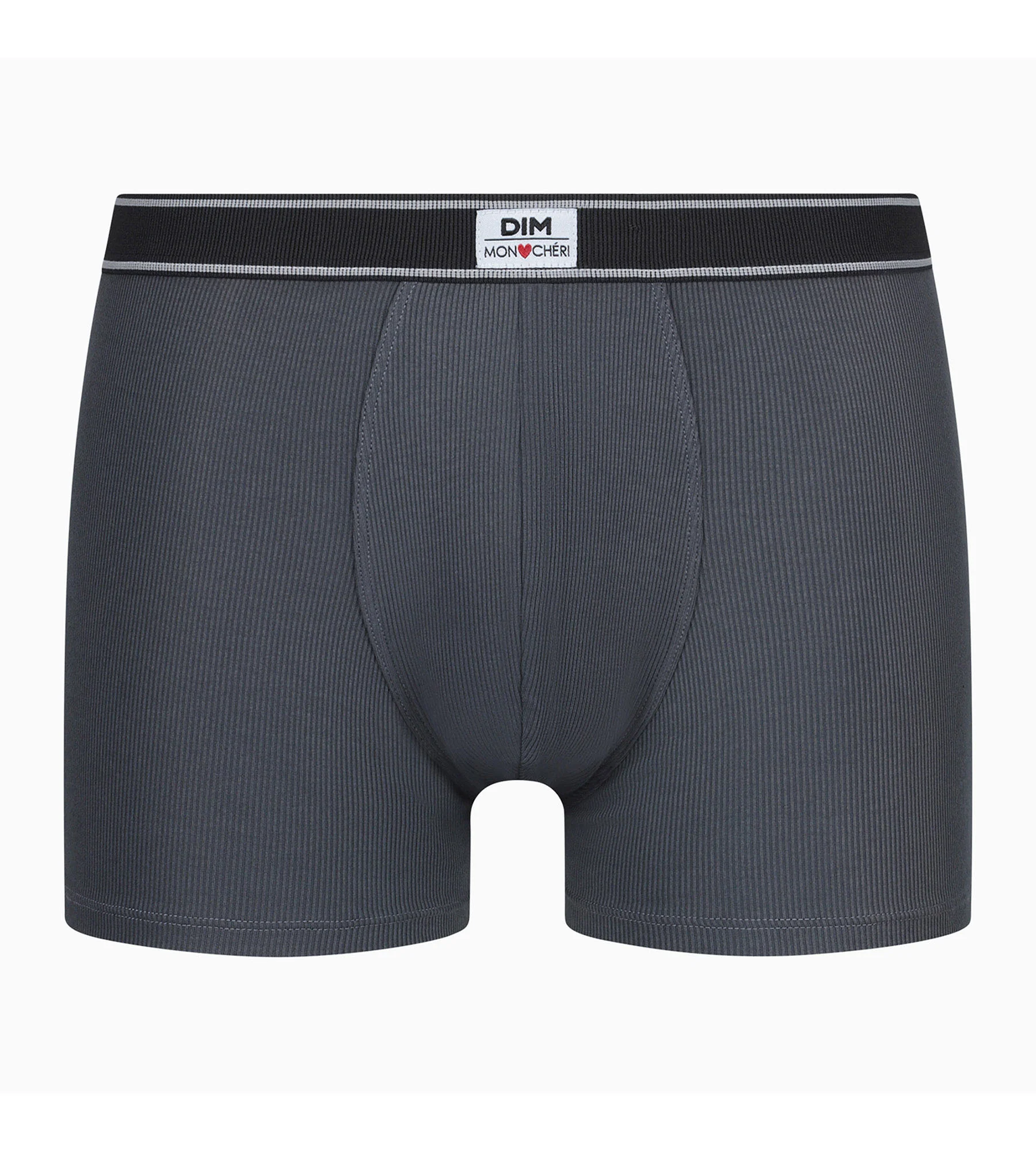 Boxer homme coton modal côtelé Gris Granit ceinture noire Dim Elegant – Image 3