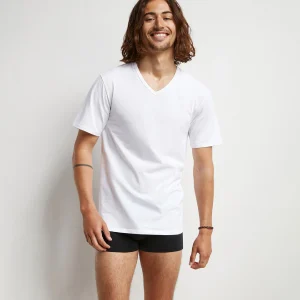 Lot de 2 Tshirts homme thermorégulateur en coton blanc col V Regul Activ