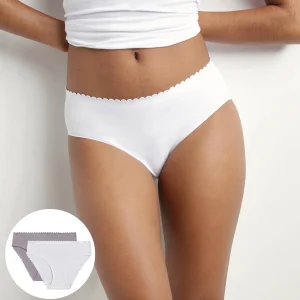 Lot de 2 slips femme en coton stretch Blanc et Gris Body Touch Easy