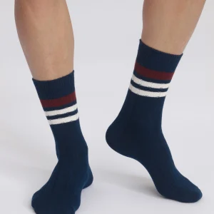 Chaussettes homme en maille côtelée à rayures Marine Dim Bambou