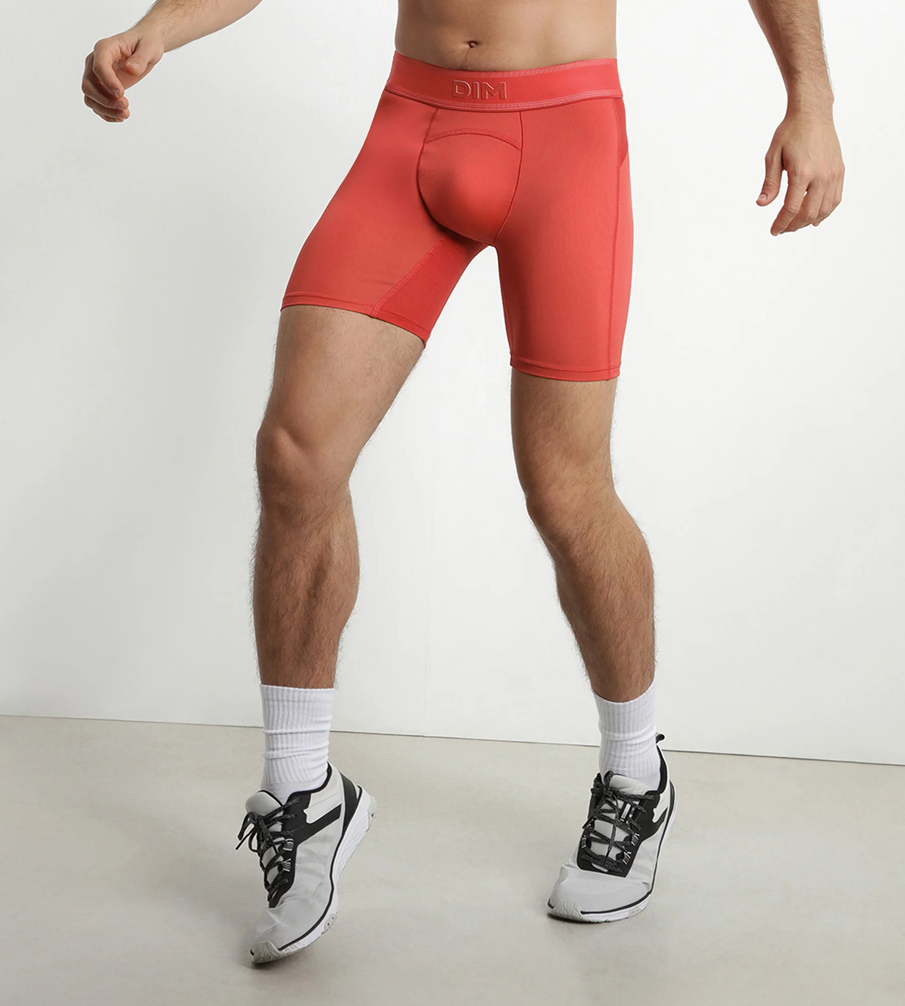 Boxer de sport long homme en microfibre et mesh Rouge Alerte Dim Move