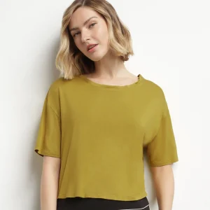 T-shirt de sport femme en viscose vert olive avec dos ouvert Dim Move