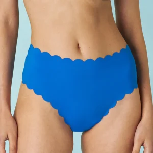 Bas de maillot de bain taille haute Scallop en microfibre bleu électrique