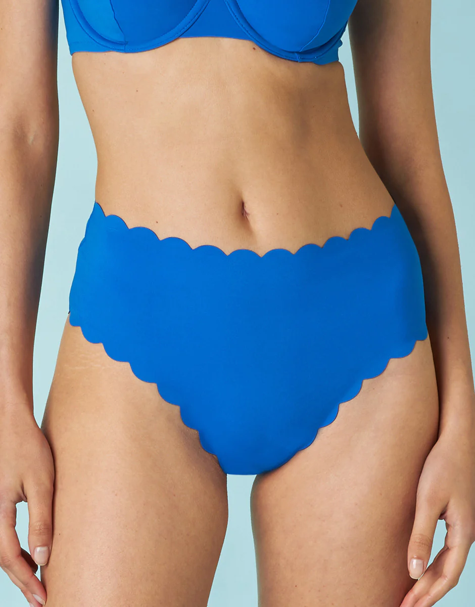 Bas de maillot de bain taille haute Scallop en microfibre bleu électrique