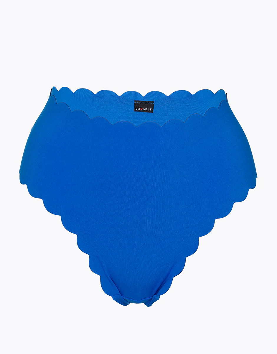 Bas de maillot de bain taille haute Scallop en microfibre bleu électrique – Image 5