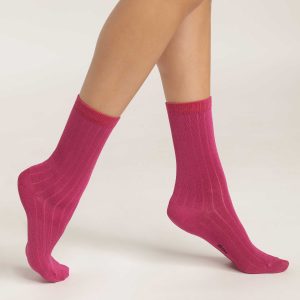 Chaussettes femme à côtes plates en coton satiné Fuchsia Dim Mode