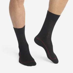 Chaussettes homme en coton côtelé Noir à liseré coloré Dim Mode