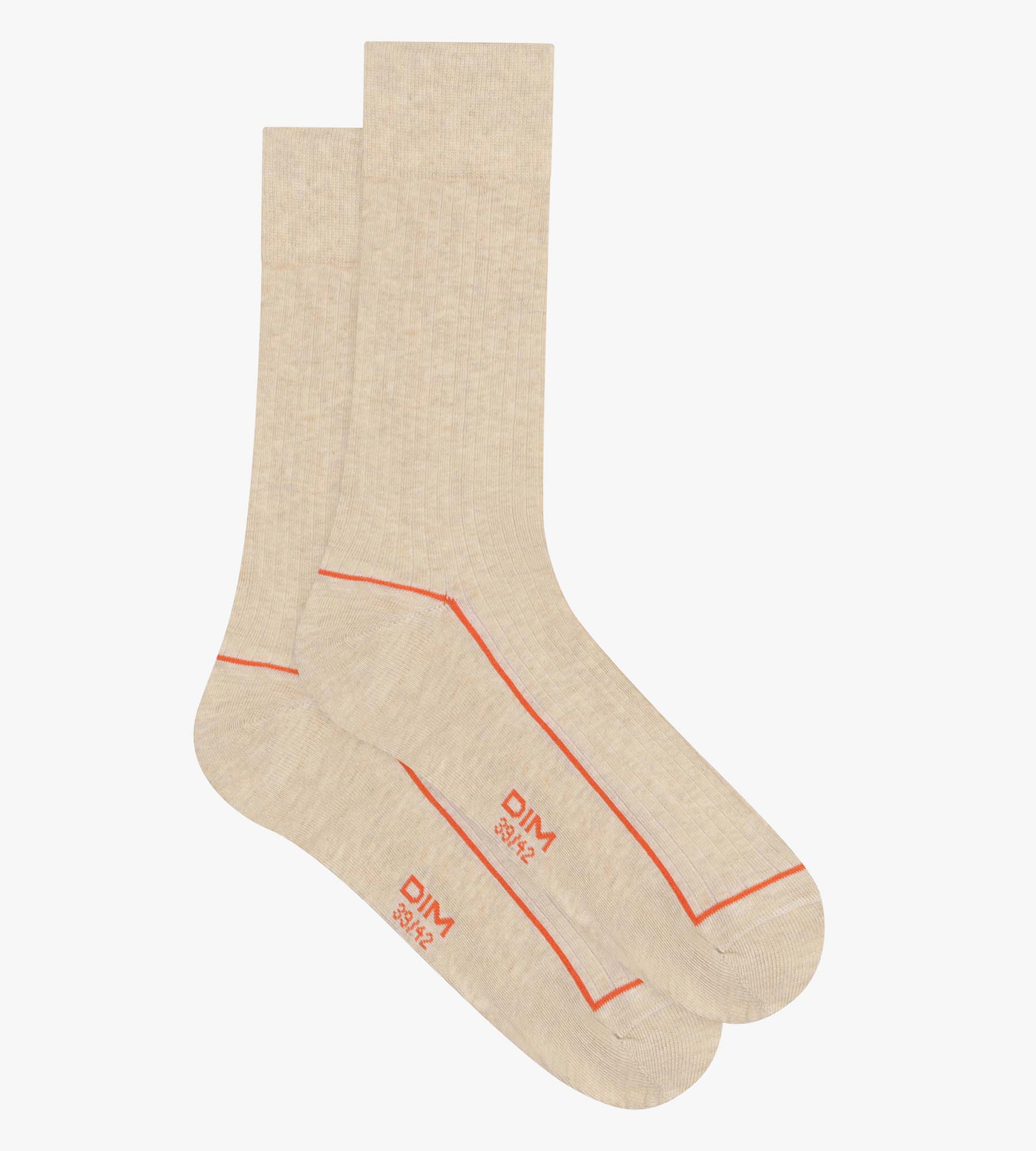Chaussettes homme en coton côtelé Beige à liseré coloré Dim Mode