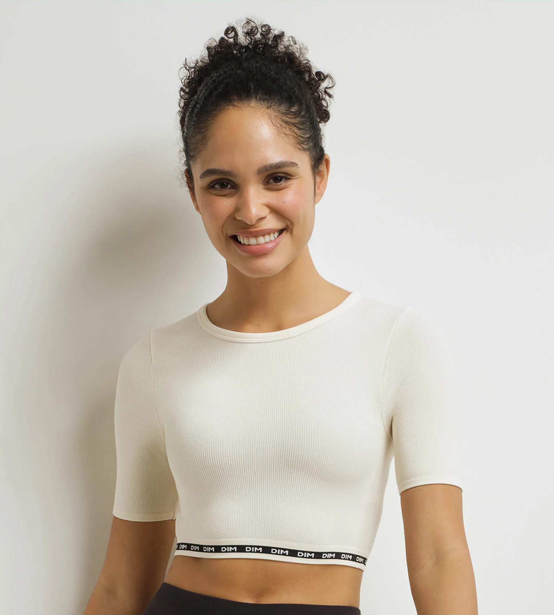 Top femme sans couture en microfibre côtelée Beige Dim Icons Seamless