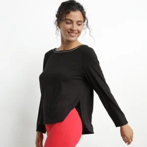 Haut de sport femme à col bateau en viscose noire Dim Move