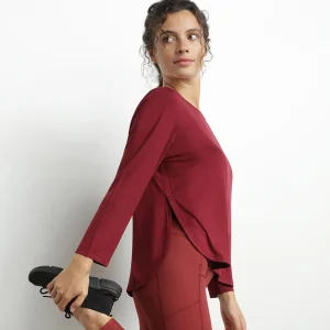 Haut de sport femme à col bateau en viscose Bordeaux Dim Move