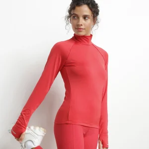 Haut de sport femme à col montant en microfibre Rouge Dim Move