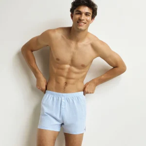 Short de pyjama unisexe en toile de coton bleu à rayures