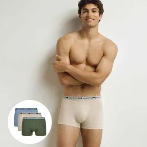 Lot de 3 boxers homme Beige Bleu Kaki Coton Stretch Bio