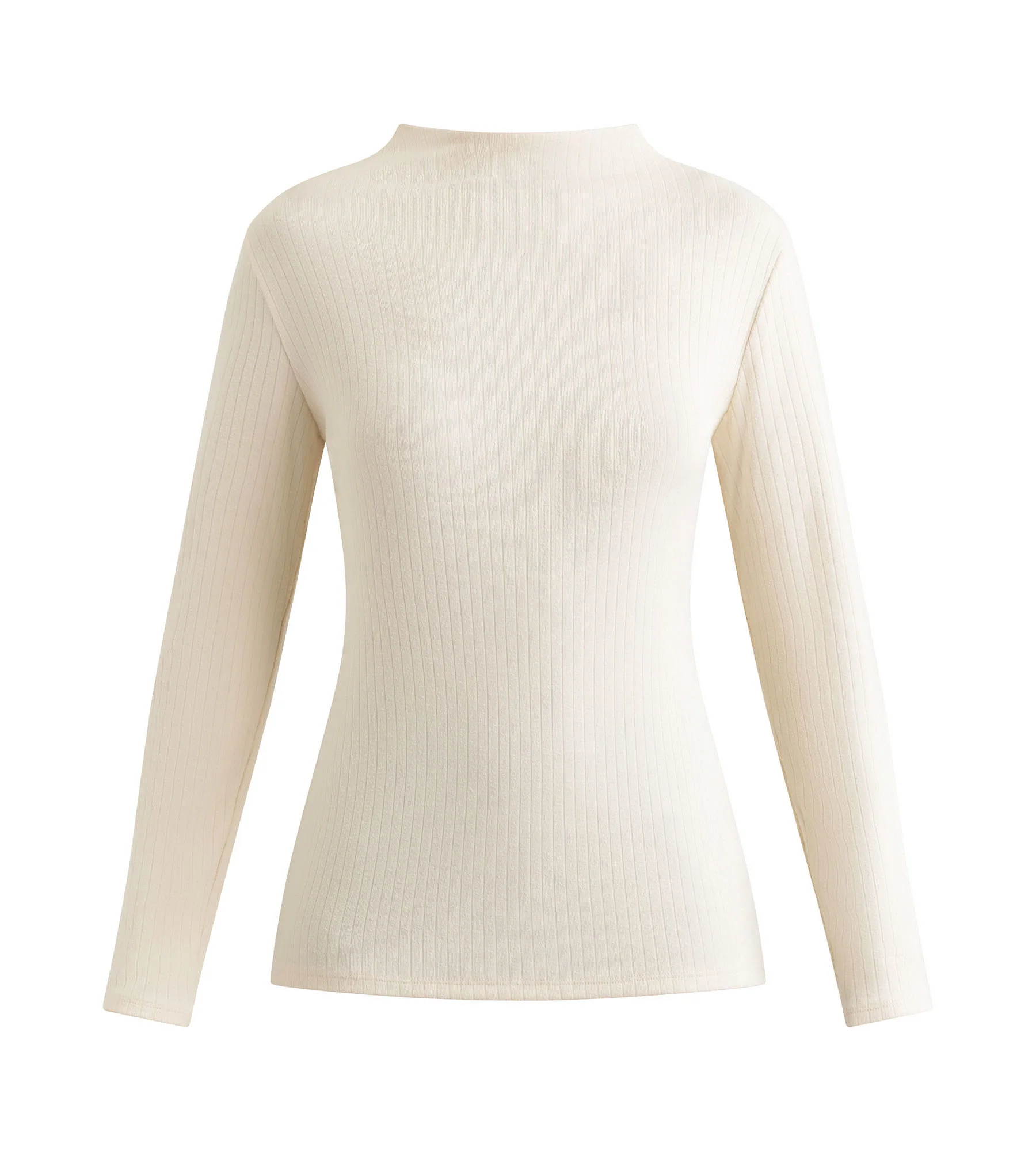 T-shirt femme côtelé à col montant Beige Dim Thermal – Image 3