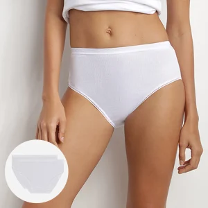 Lot de 2 slips blancs Femme Pur Coton taille haute