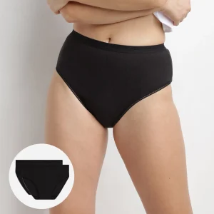 Lot de 2 slips noirs Femme Pur Coton taille haute
