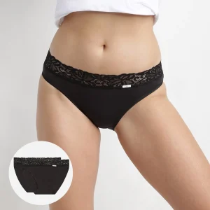 Lot de 2 slips noirs Coton Plus Féminine forme midi