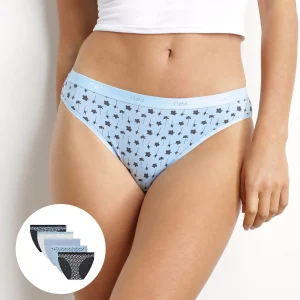 Lot de 5 slips femme en coton stretch à motif floral Bleu Les Pockets