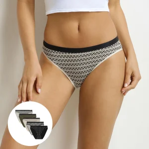 Lot de 5 slips femme motifs Ethnique Kaki Noir Les Pockets