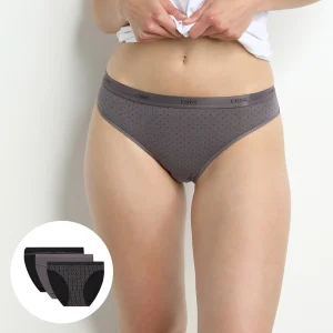 Lot de 3 slips noirs et gris imprimés Femme Les Pockets Coton
