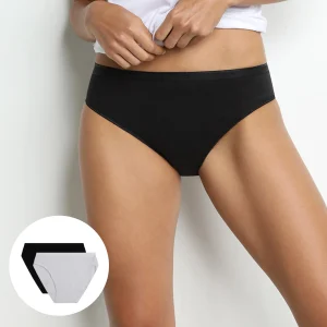 Lot de 2 slips midi noir et blanc en coton bio