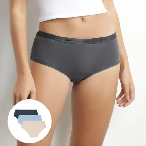 Lot de 3 boxers femme coton stretch Beige Bleu Gris Les Pockets Ecodim