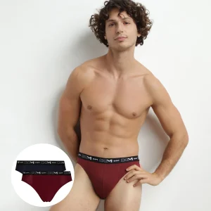 Lot de 2 slips homme Bleu Rouge ceinture contrastée Dim Coton Stretch