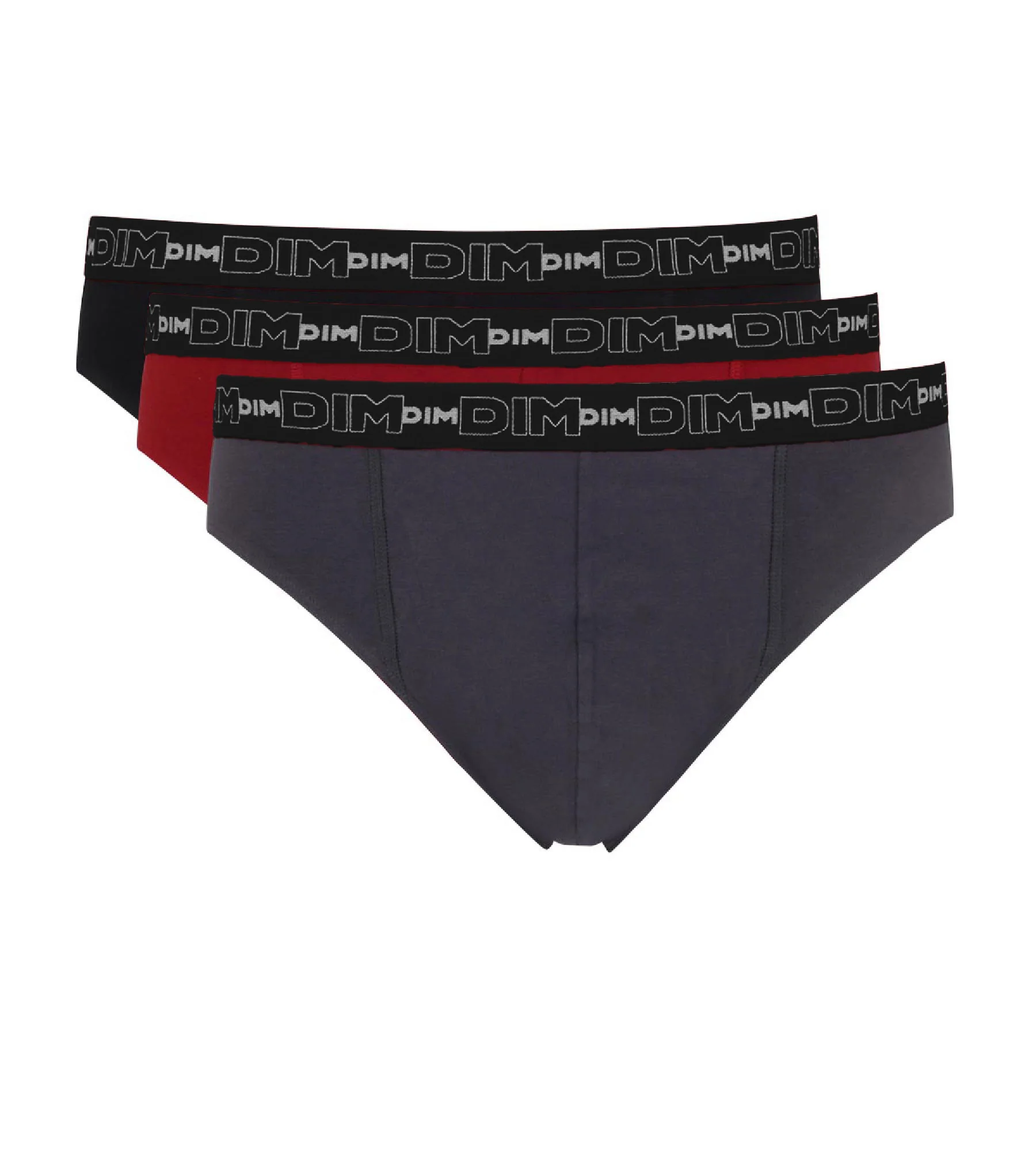 Lot de 3 slips gris, rouge chili et noir Coton Stretch