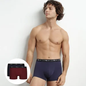 Lot de 2 Boxers homme Rouge Bleu ceinture contrastée Dim Coton Stretch
