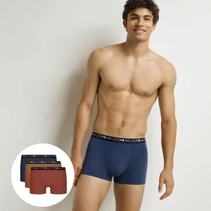 Lot de 3 boxers homme Corail Ocre Nocturne Coton Stretch