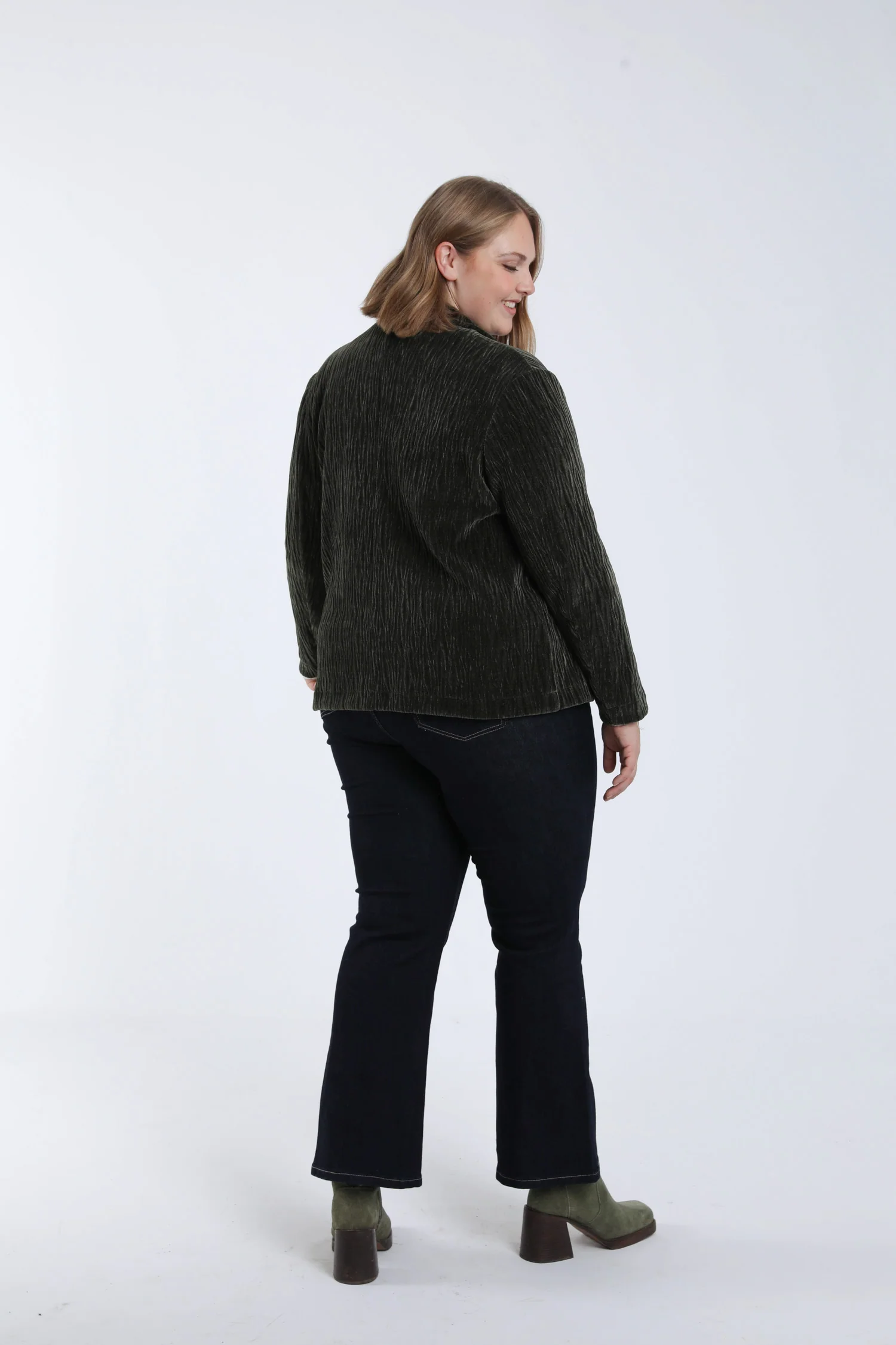 Blazer uni en velours plissé